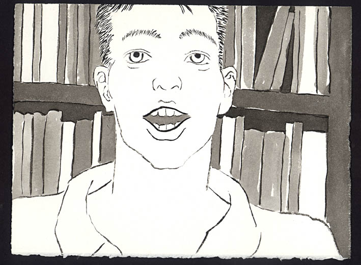 Library Smile, sumi ink on paper